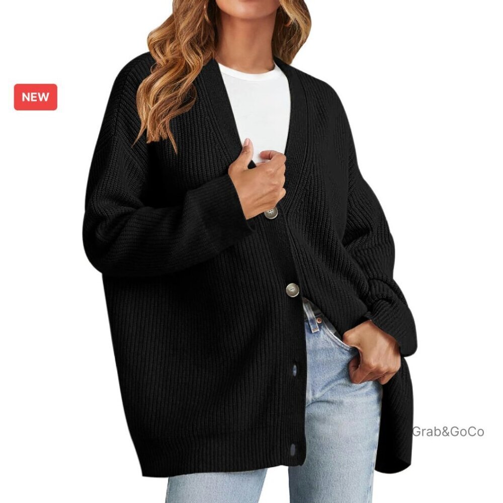 Oversized Open Front Cardigan Soft Knit V Neck Loose Fit Chic Fall Outwear
